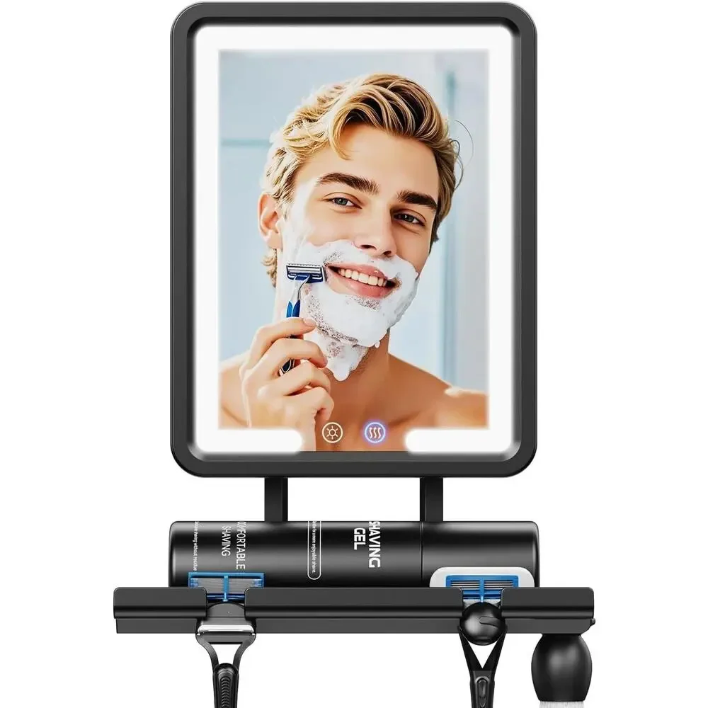 Fogless Shower Mirror Heating Light Shaving Mirror with Razor Holder Large 9.5*8